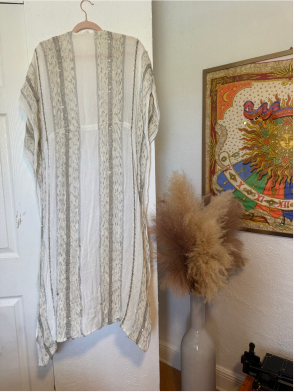 Preowned, Women's Surf Gypsy White & Silver Sequin Striped fulllength Coverup, S - Picture 4 of 5